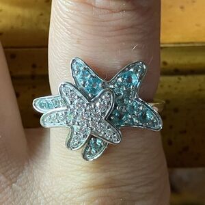 Natural Blue Apatite Moissanite Sterling Silver Starfish Ring Size 8